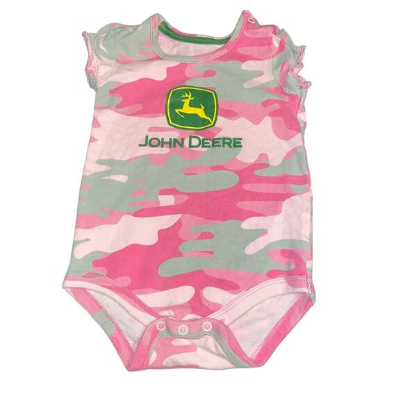 John Deere Tractor 6-9 months Baby Camo One Piece Short Sleeve Camouflage Pink - Picture 1 of 11